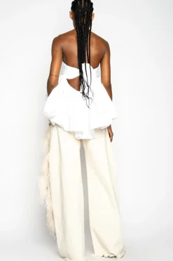 WHITE STRAPLESS PEPLUM TOP