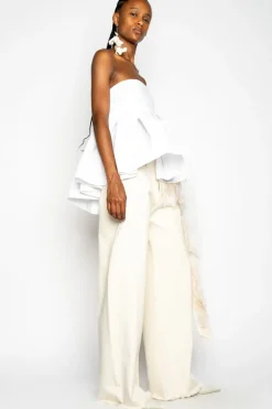 WHITE STRAPLESS PEPLUM TOP