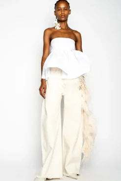 WHITE STRAPLESS PEPLUM TOP