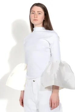 WHITE TURTLENECK PUFF SLEEVE TOP