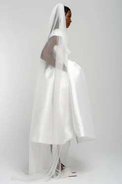 WHITE V NECK CINCHED PLEATED MIDI DRESS