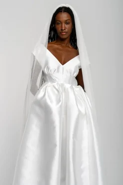 WHITE V NECK CINCHED PLEATED MIDI DRESS