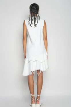 WHITE V-NECK FRILL DRESS