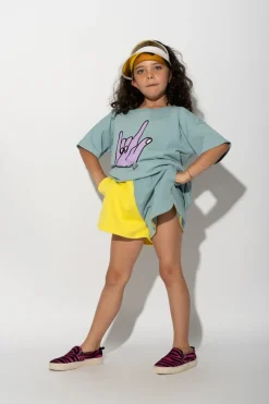YELLOW AND TURQUOISE SHORTS
