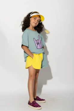 YELLOW AND TURQUOISE SHORTS