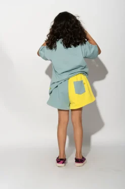 YELLOW AND TURQUOISE SHORTS