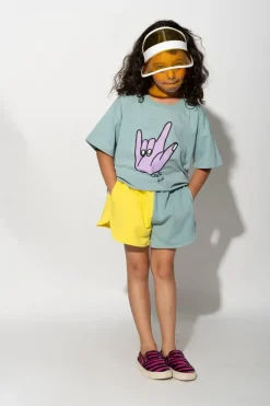 YELLOW AND TURQUOISE SHORTS