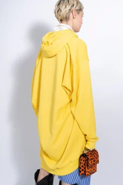 YELLOW ASYMMETRIC HOODIE WITH BIG EYELET
