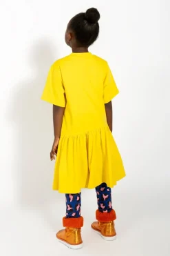 YELLOW GATHERED JERSEY T-SHIRT DRESS
