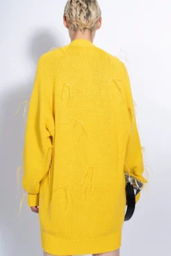 YELLOW OVERSIZED CARDIGAN WITH FEATHERS PULLS