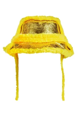 YELLOW SHINY LEATHER BUCKET HAT