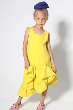 YELLOW SLEEVELESS FLOUNCE DRESS