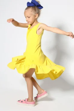 YELLOW SLEEVELESS FLOUNCE DRESS