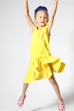YELLOW SLEEVELESS FLOUNCE DRESS