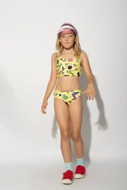 YELLOW SQUIGGLE PRINT BIKINI SET