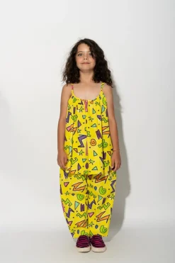 YELLOW SQUIGGLE PRINT OVERSIZED SLIP TOP