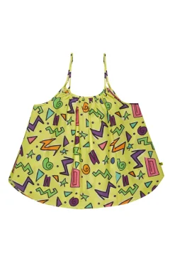 YELLOW SQUIGGLE PRINT OVERSIZED SLIP TOP