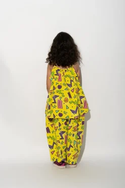 YELLOW SQUIGGLE PRINT OVERSIZED SLIP TOP