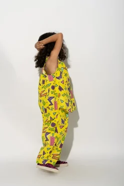 YELLOW SQUIGGLE PRINT OVERSIZED SLIP TOP