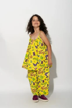 YELLOW SQUIGGLE PRINT OVERSIZED SLIP TOP