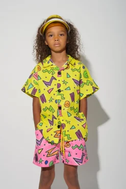 YELLOW SQUIGGLE PRINT SHORT SLEEVE SHIRT