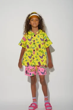 YELLOW SQUIGGLE PRINT SHORT SLEEVE SHIRT